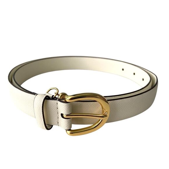 Lauren Ralph Lauren Gold Charm Saffiano White Leather Belt in Size L - 44.5 in main image 8